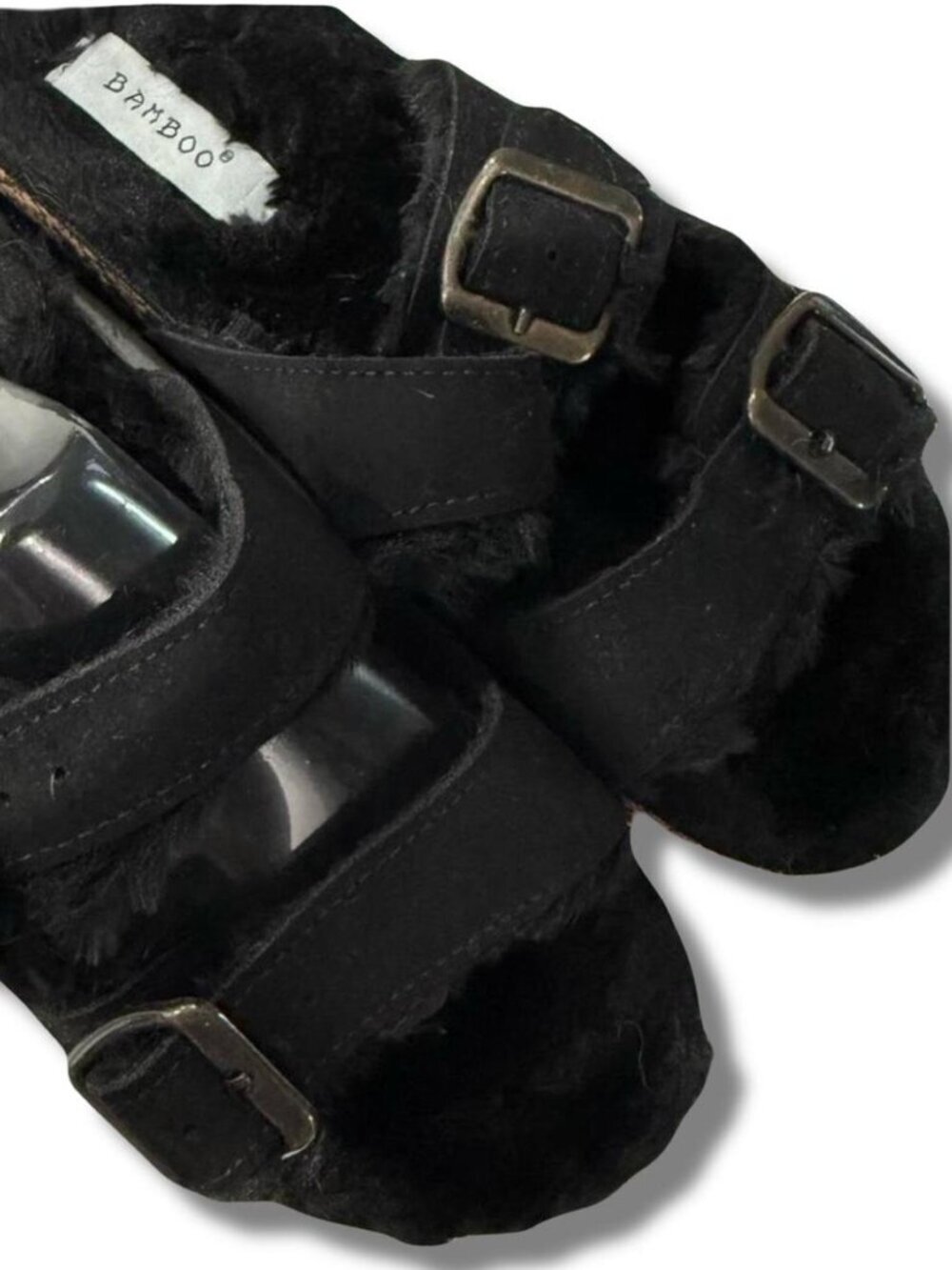 Bamboo Black faux fur sandals Size 8